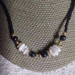 Black white beaded shell necklace beach summer 🏝️🌞